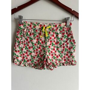 Mini Boden Girls Pink Strawberry Print Ruffle Hem Shorts Cotton Size 9Y 134cm